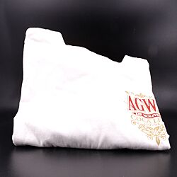 AGWA T-Shirt Farbe weiß mit rot goldenem Aufdruck, Größe L 100% Baumwolle Produktbild