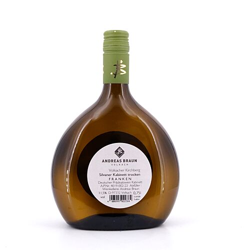 Andreas Braun Volkacher Kirchberg Silvaner Kabinett Jahrgang 2020 / 2021 trocken 0,750 Liter/ 11.5% vol Produktbild