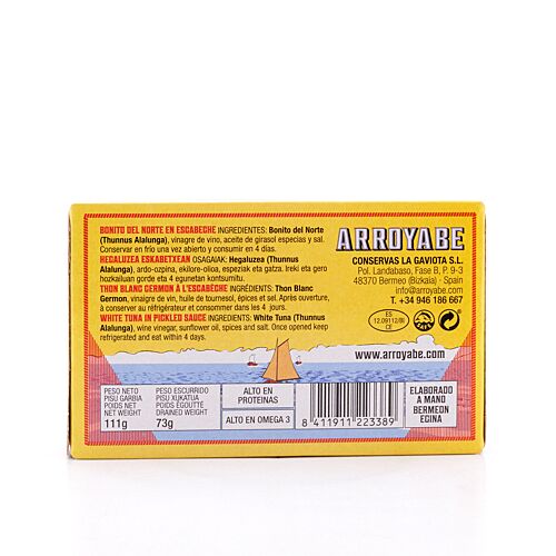 Arroyabe Bonito del Norte in Escabèche Sauce 111g Dose 73 Gramm Abtropfgewicht Produktbild