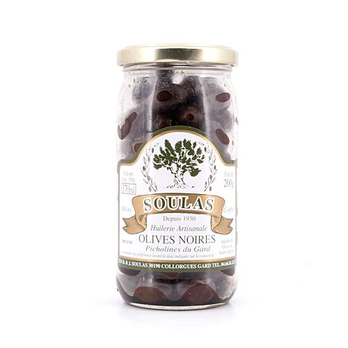 Beauharnais-CARLANT Olives Noires Soulas Picholines du Gard Schwarze Oliven 200 Gramm Abtropfgewicht Produktbild