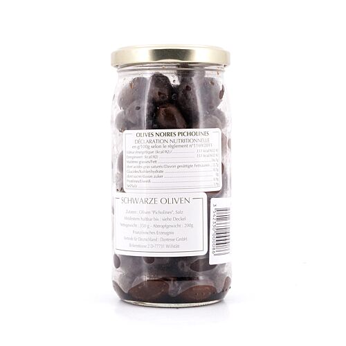 Beauharnais-CARLANT Olives Noires Soulas Picholines du Gard Schwarze Oliven 200 Gramm Abtropfgewicht Produktbild