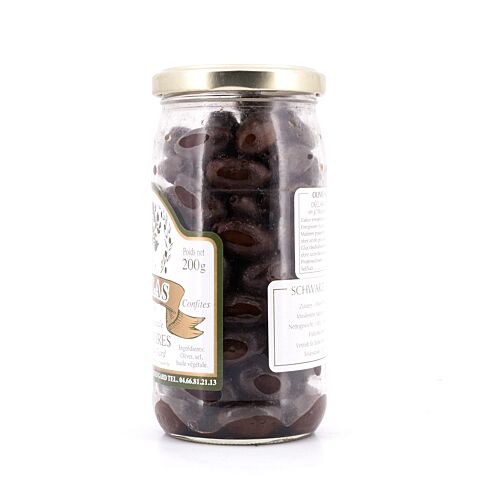 Beauharnais-CARLANT Olives Noires Soulas Picholines du Gard Schwarze Oliven 200 Gramm Abtropfgewicht Produktbild