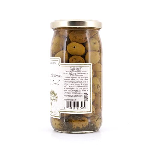 Beauharnais-CARLANT Olives vertes cassées -á la Provencale Grüne Oliven nach provenzialischer Art 350g 200 Gramm Abtropfgewicht Produktbild