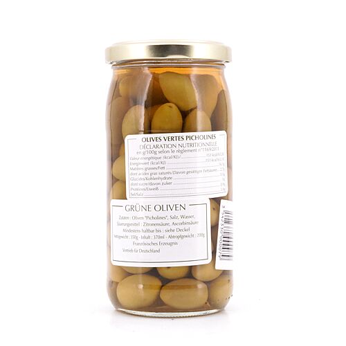 Beauharnais-CARLANT Olives vertes Soulas Picholines du Gard Grüne Oliven 350g 200 Gramm Abtropfgewicht Produktbild