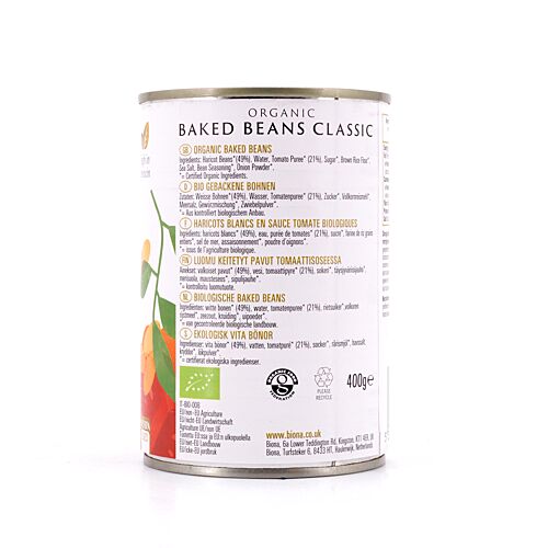 Biona Organic Baked Beans Classic Gebackene Bohnen Klassik in einer reichhaltigen Tomatensauce 400 Gramm Produktbild