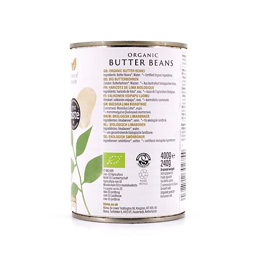 Biona Organic Butter Beans Bio Butterbohnen 240 Gramm Abtropfgewicht Produktbild