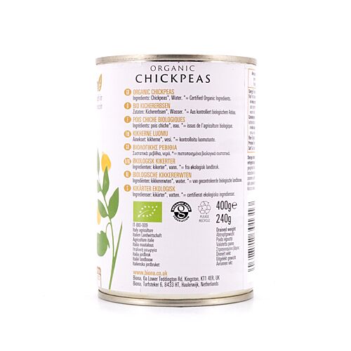 Biona Organic Chickpeans Kichererbsen 240 Gramm Abtropfgewicht Produktbild