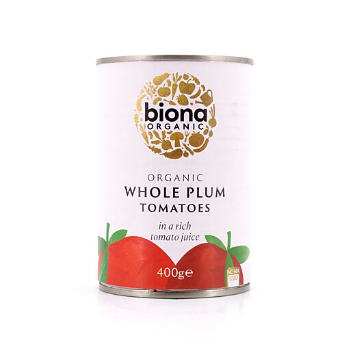 Biona Organic Whole Plum Tomatoes Pflaumentomaten im Ganzen in reichhaltigem Tomatensaft 400 Gramm Produktbild