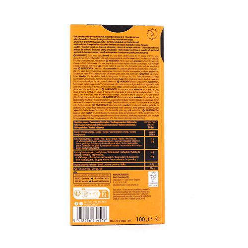 Cachet Dark Chocolate Almonds & Orange Zartbitterschokolade mit Mandelstücke und kandierten Orangenzesten 100 Gramm Produktbild
