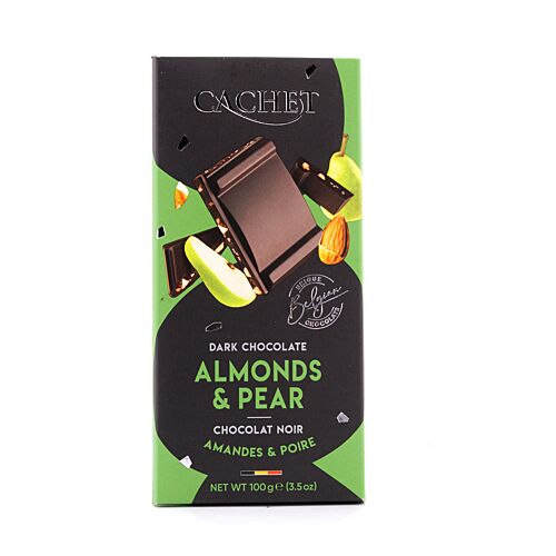 Cachet Dark Chocolate Almonds & Pear Zartbitterschokolade mit Mandel- und Birnenstücken 100 Gramm Produktbild