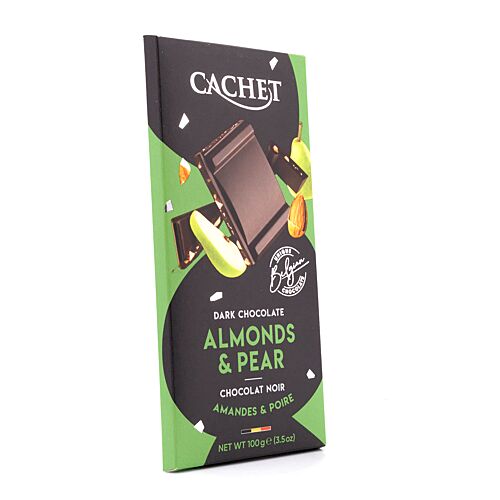 Cachet Dark Chocolate Almonds & Pear Zartbitterschokolade mit Mandel- und Birnenstücken 100 Gramm Produktbild