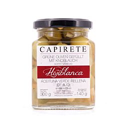 Capirete Hojiblanca grüne Oliven mit Knoblauch 300g Produktbild