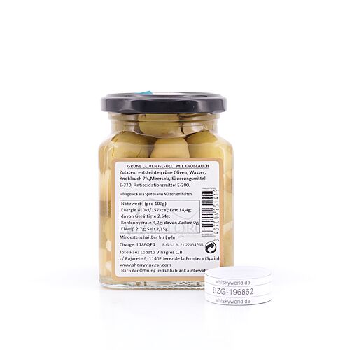 Capirete Hojiblanca grüne Oliven mit Knoblauch gefüllt 300 Gramm Produktbild