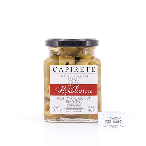 Capirete Hojiblanca grüne Oliven mit Paprika  300 Gramm Produktbild