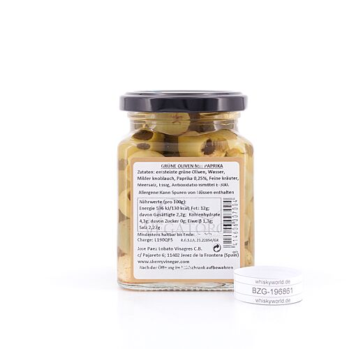 Capirete Hojiblanca grüne Oliven mit Paprika  300 Gramm Produktbild