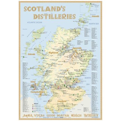 Alba-Collection Verlag Poster Schottland im Format 60 x 42cm mit mehr als 400 Whisky Distillerien auf Posterpapier 1 Stück