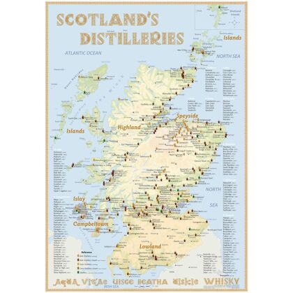Alba-Collection Verlag Poster Schottland im Format 100 x 70cm mit mehr als 400 Whisky Distillerien auf Posterpapier. ink. gerollter Einzelversand 1 Stück