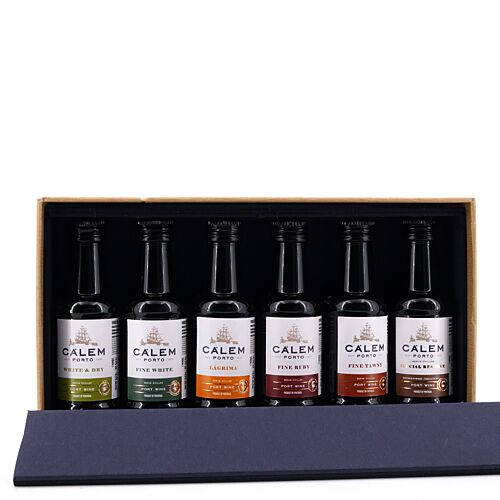Cálem Minaturenset best. aus Tawny; White Port; Ruby Port; White & Dry; Lagrima & Special Reserve (6 Stück je 0,05l) in Geschenkpackung 0,30 Liter/ 19.5% vol Produktbild