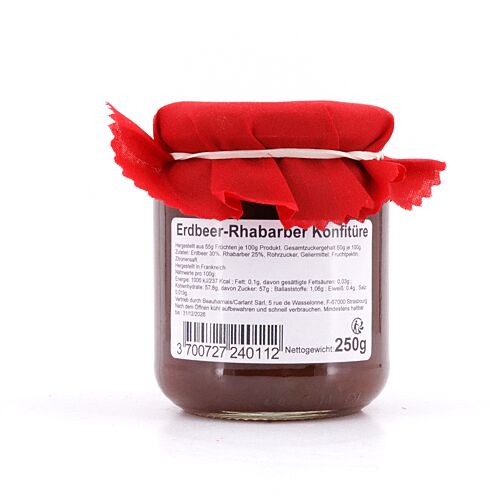 Confiture artisanale Fraise Rhubarbe Erdbeer-Rhabarber Konfitüre 250 Gramm Produktbild