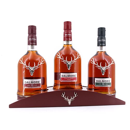 Dalmore Special Set aus Cigar Malt, 15 & 12 Jahre (je 0,7 l) mit edlem Barständer. 2,10 Liter/ 41.3% vol Produktbild