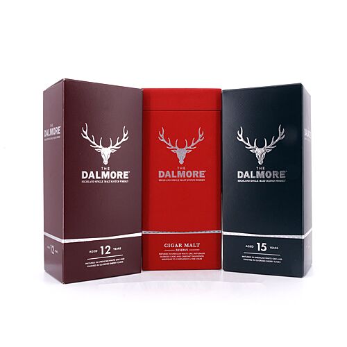Dalmore Special Set aus Cigar Malt, 15 & 12 Jahre (je 0,7 l) mit edlem Barständer. 2,10 Liter/ 41.3% vol Produktbild