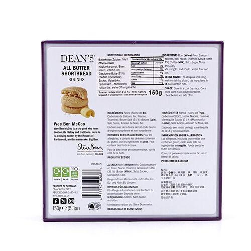 DEAN's All Butter Shortbread Wee Ben McCoo All Butter Shortbread Rounds 150 Gramm Produktbild