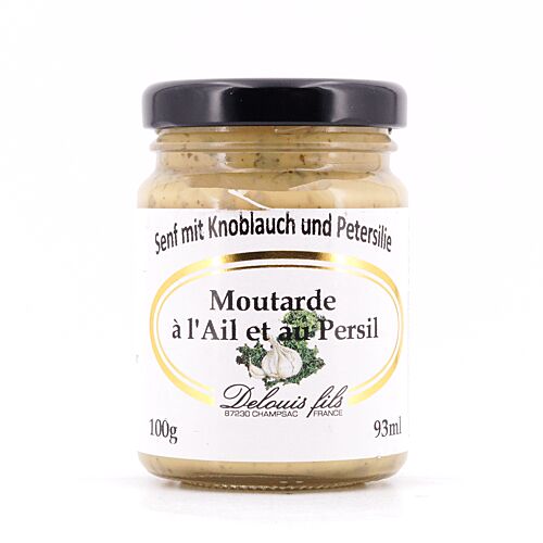 Delouis Fils Moutarde à i`Ail et au Persil Senf mit Knoblauch und Petersilie 100 Gramm Produktbild