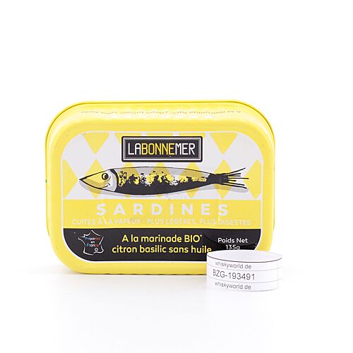 Ferrigno Sardinen mit Bio-Zitrone und Basilikum-Marinade ohne Öl (La Bonne Mer) 135 Gramm Produktbild