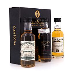 Glen Scotia The Tasting Collection Miniaturset V2 besteht aus Double Cask 46% Vol.; Victoriana 54,2 % Vol. & 15 Jahre 46% Vol. Produktbild