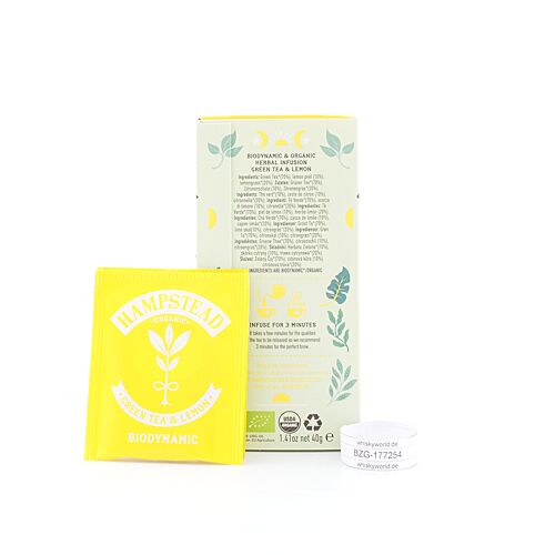 Hampstead Tea BIO Organic Green Tea & Lemmon 20 Teebeutel 40 Gramm Produktbild