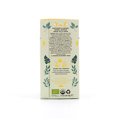 Hampstead Tea BIO Organic Green Tea & Lemmon 20 Teebeutel 40 Gramm Produktbild