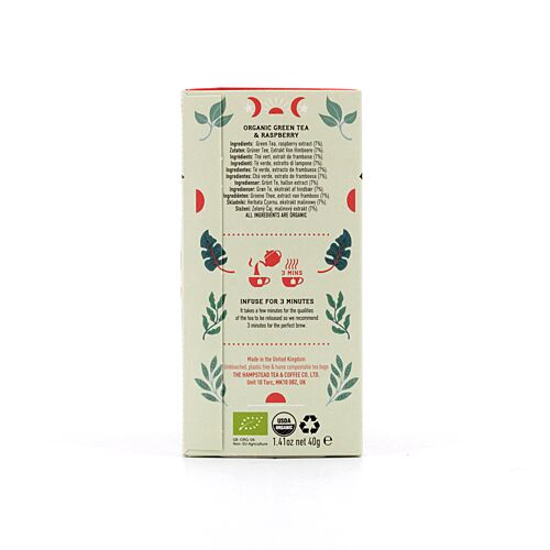 Hampstead Tea BIO Organic Green Tea & Raspberry 20 Teebeutel 40 Gramm Produktbild