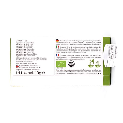 Hampstead Tea BIO Organic Green Tea Clean 20 Teebeutel 40 Gramm Produktbild