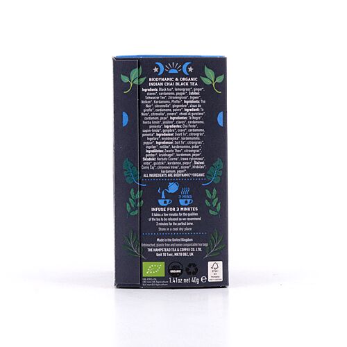 Hampstead Tea BIO Organic Indian Chai Black Tea 20 Teebeutel Gewürzter Schwarztee 40 Gramm Produktbild