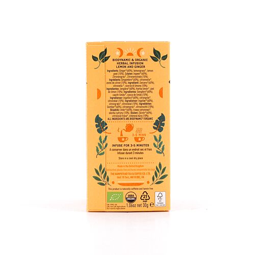 Hampstead Tea BIO Organic Lemon Ginger 20 Teebeutel 30 Gramm Produktbild