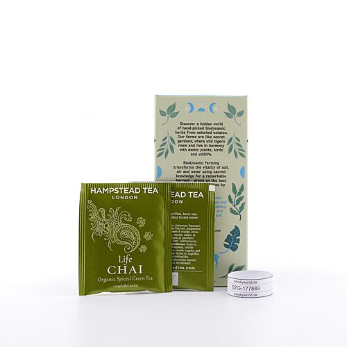 Hampstead Tea BIO Organic Life Chai Spiced Green Tea 20 Teebeutel Gewürzter Grüntee 40 Gramm Produktbild