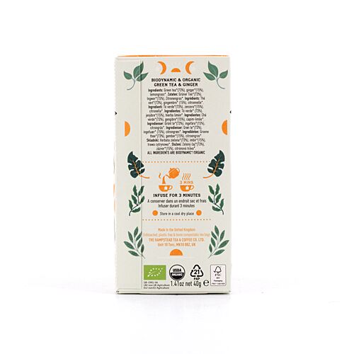 Hampstead Tea BIO Organic Zesty Ginger Green Tea 20 Teebeutel 40 Gramm Produktbild