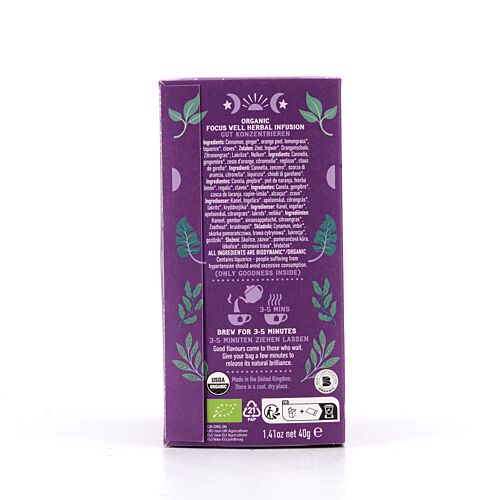 Hampstead Tea Focus Well 20 plastikfreie Teebeutel 40 Gramm Produktbild