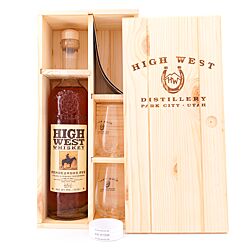 High West Rendezvous Rye A Blend Of Straight Rey Whiskies in Holzbox mit 2 Gläser Produktbild
