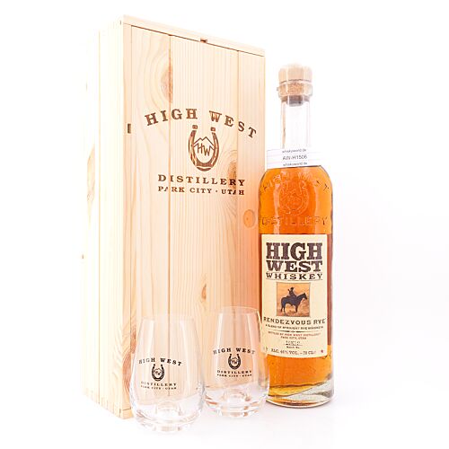 High West Rendezvous Rye A Blend Of Straight Rey Whiskies in Holzbox mit 2 Gläser 0,70 Liter/ 46.0% vol Produktbild