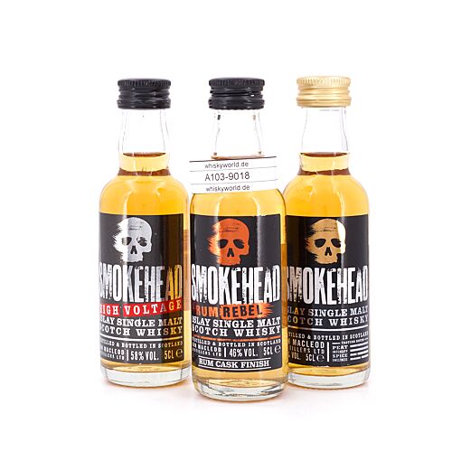 Ian Macleod Smokehead-Set Peated, High Voltage, Rum Rebel je 0,05l Miniaturen 0,150 Liter/ 49.0% vol Produktbild