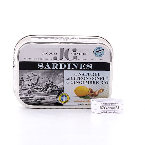 Jacques Gonidec Sardinen mit kandierter Zitrone und Ingwer BIO  115 Gramm Produktbild