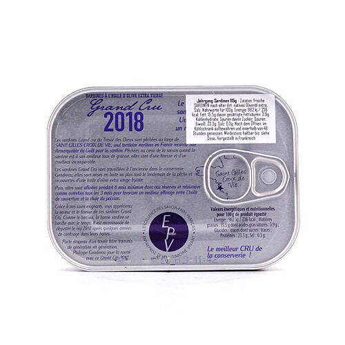 Le Trésor des Dieux Jahrgang Sardinen ´Grand Cru´ Jahrgang 2018 115g 86,30 Gramm Abtropfgewicht Produktbild