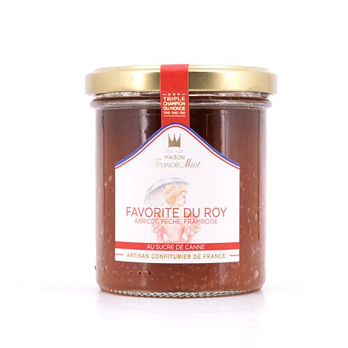 Maison Francis Miot Favorite Du Roy /Aprikose, Pfirsich & Himbeere Fruchtaufstrich mit Rohrzucker 220 Gramm Produktbild