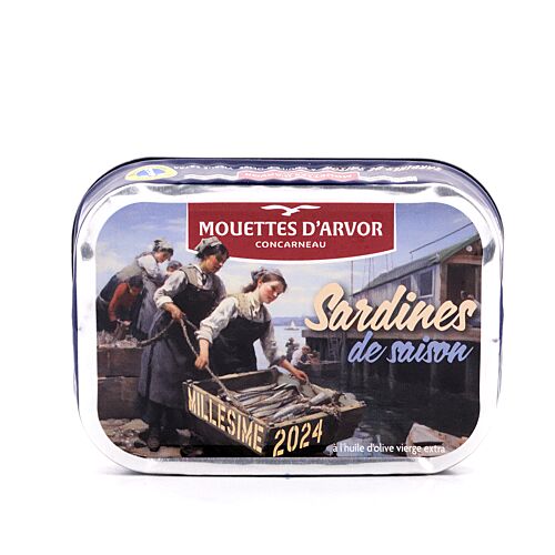 Mouettes d'Arvor Jahrgangs- Sardinen in Olivenöl Jahrgang 2024 115g 87 Gramm Abtropfgewicht Produktbild