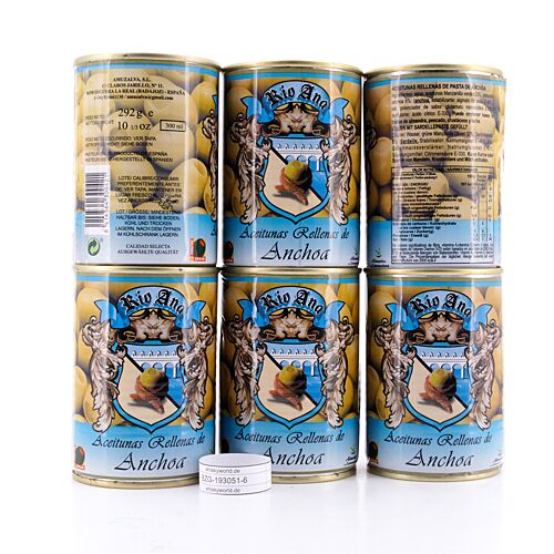 Rio Ana Aceitunas Rellenas de Anchoa Grüne Oliven gefüllt mit Sardellenpaste im 6er Vorteilspack 1,752 KG Produktbild