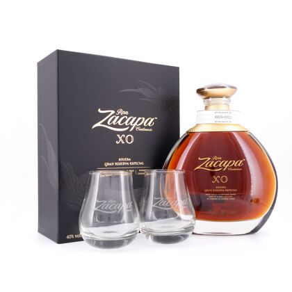 Zacapa Centenario XO Solera Gran Reserva Especial Finished in Cognac Casks mit 2 Stück Zacapa Gläser 0,70 Liter/ 40.0% vol