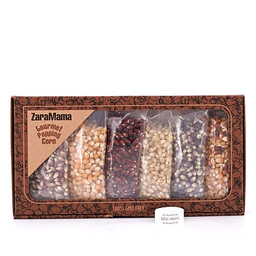 ZaraMama Popcorn 6er Geschenkbox 100% Gentechnikfrei 6 verschiedene Maiskörner in je 90g Packungen 540 Gramm Produktbild