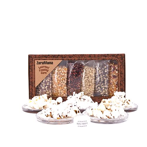 ZaraMama Popcorn 6er Geschenkbox 100% Gentechnikfrei 6 verschiedene Maiskörner in je 90g Packungen 540 Gramm Produktbild